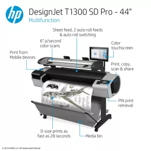 HP DesignJet T1300 SD Pro Large Format Multifunction Printer - 44